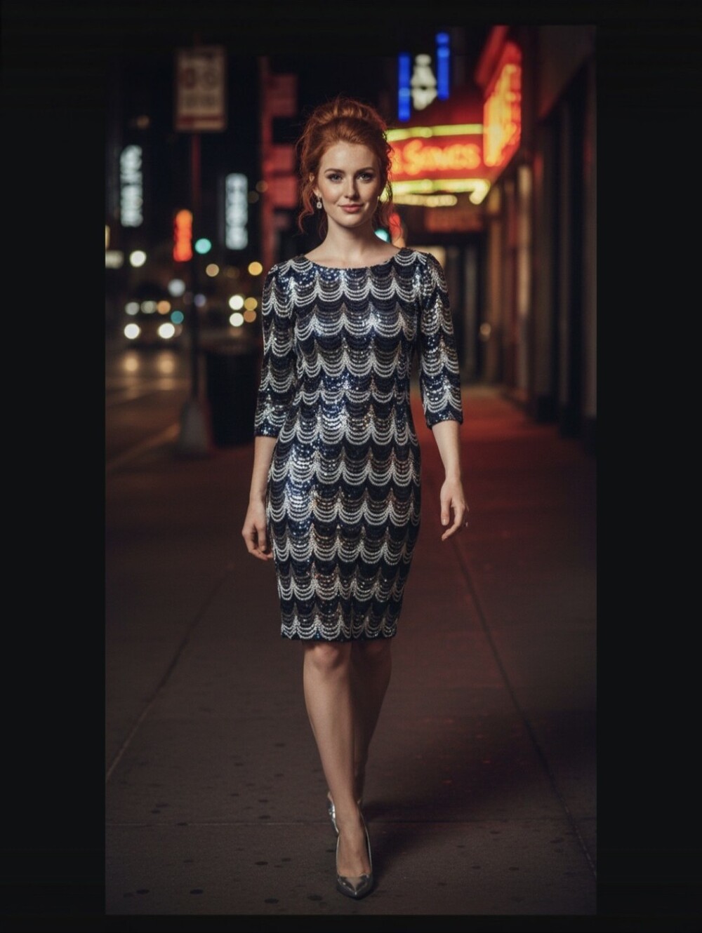 Crystal Doll Navy & Silver Sequin Cocktail Dress – Size Medium